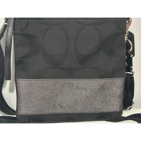 Coach Handbags Crossbody Purse Black & Silver Fabric Leather F06M-10129 - Picture 3 of 9